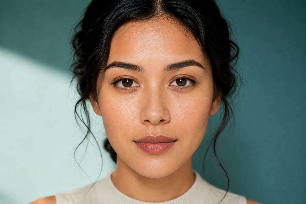 Front-facing editorial portrait illustrating close-set eye spacing
