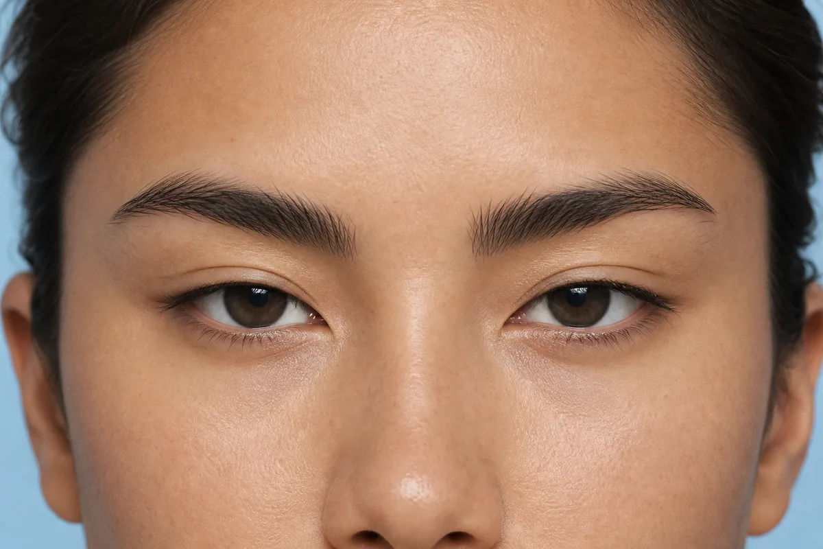 Ilustración editorial de ojos almendrados profundos con una ligera inclinación ascendente