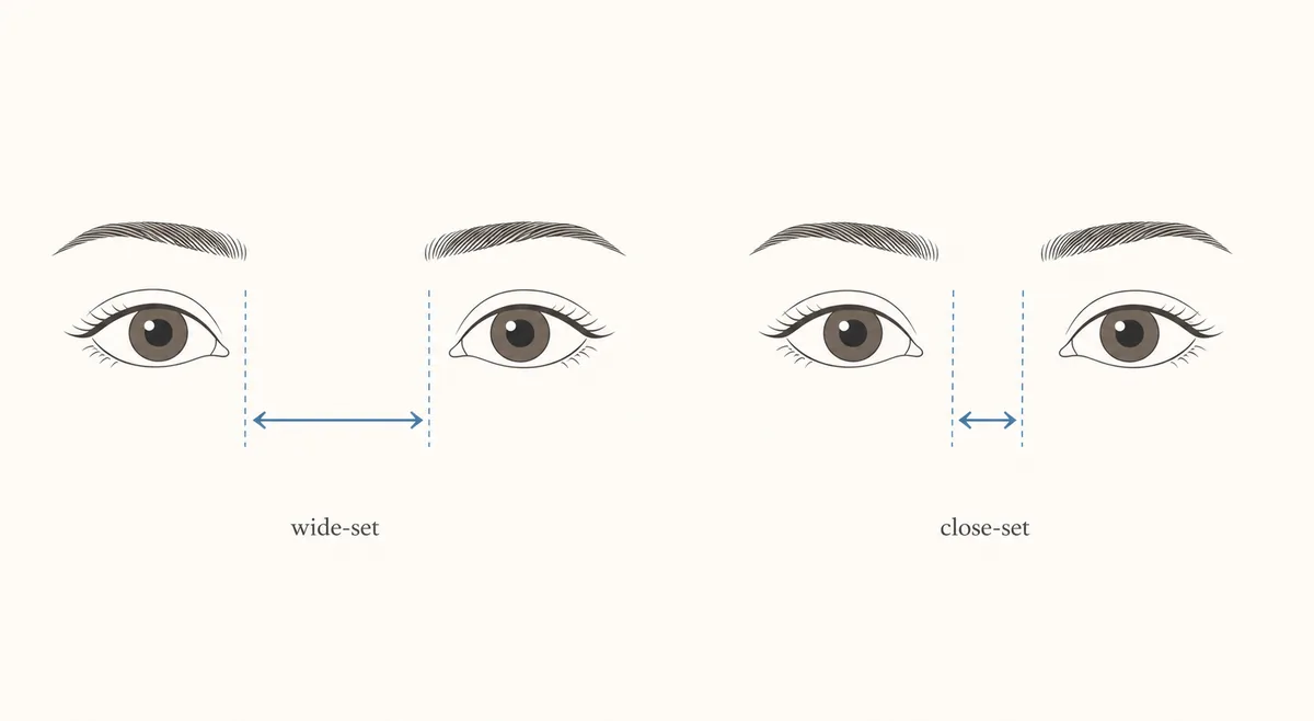 Text-minimal comparison illustration showing wide-set and close-set eye spacing