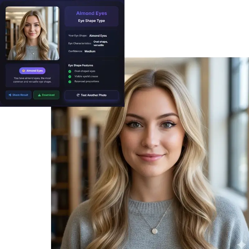 Almond eye shape analysis - blonde woman with balanced eye proportions and visible eyelid crease