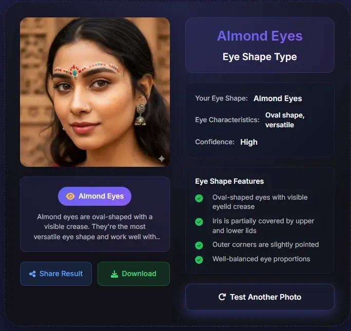 Almond eye shape detection - South Asian woman with balanced eye proportions