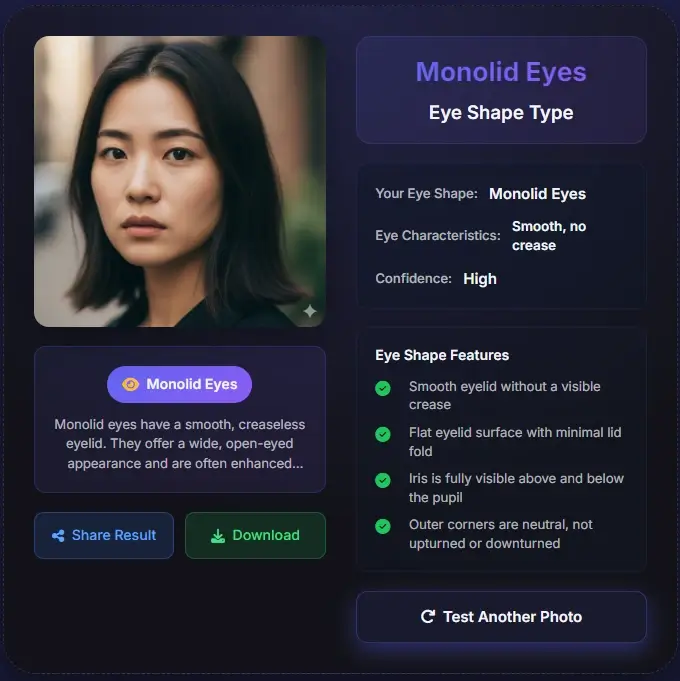 Monolid eye shape detection - East Asian woman with smooth eyelid
