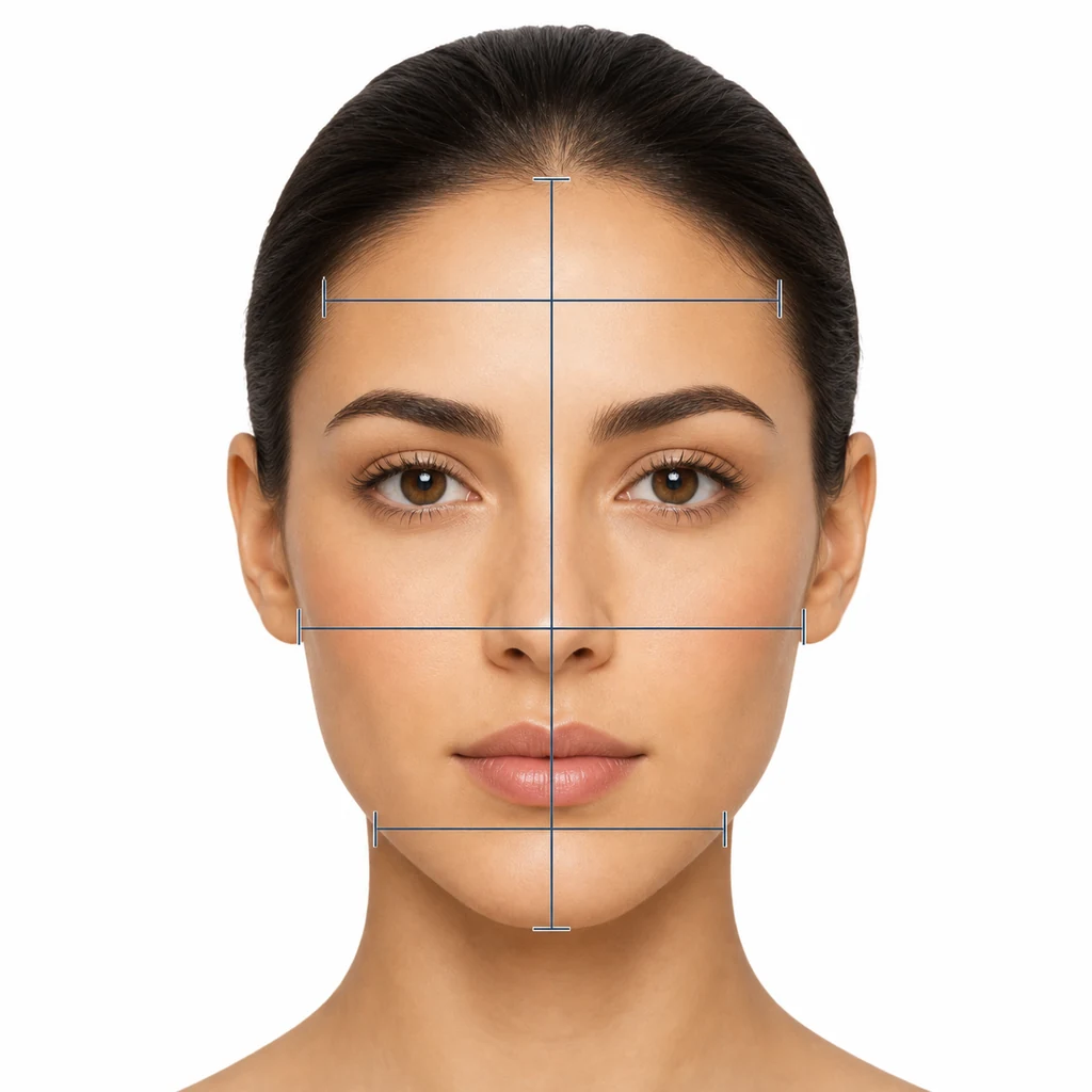 Editorial diagram showing four facial measurements used by a face shape calculator